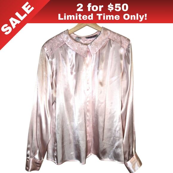 [Sale: 2 for $50!] Amanda Smith Blush Pink Satin Blouse Sz 14 0262 - Picture 1 of 9